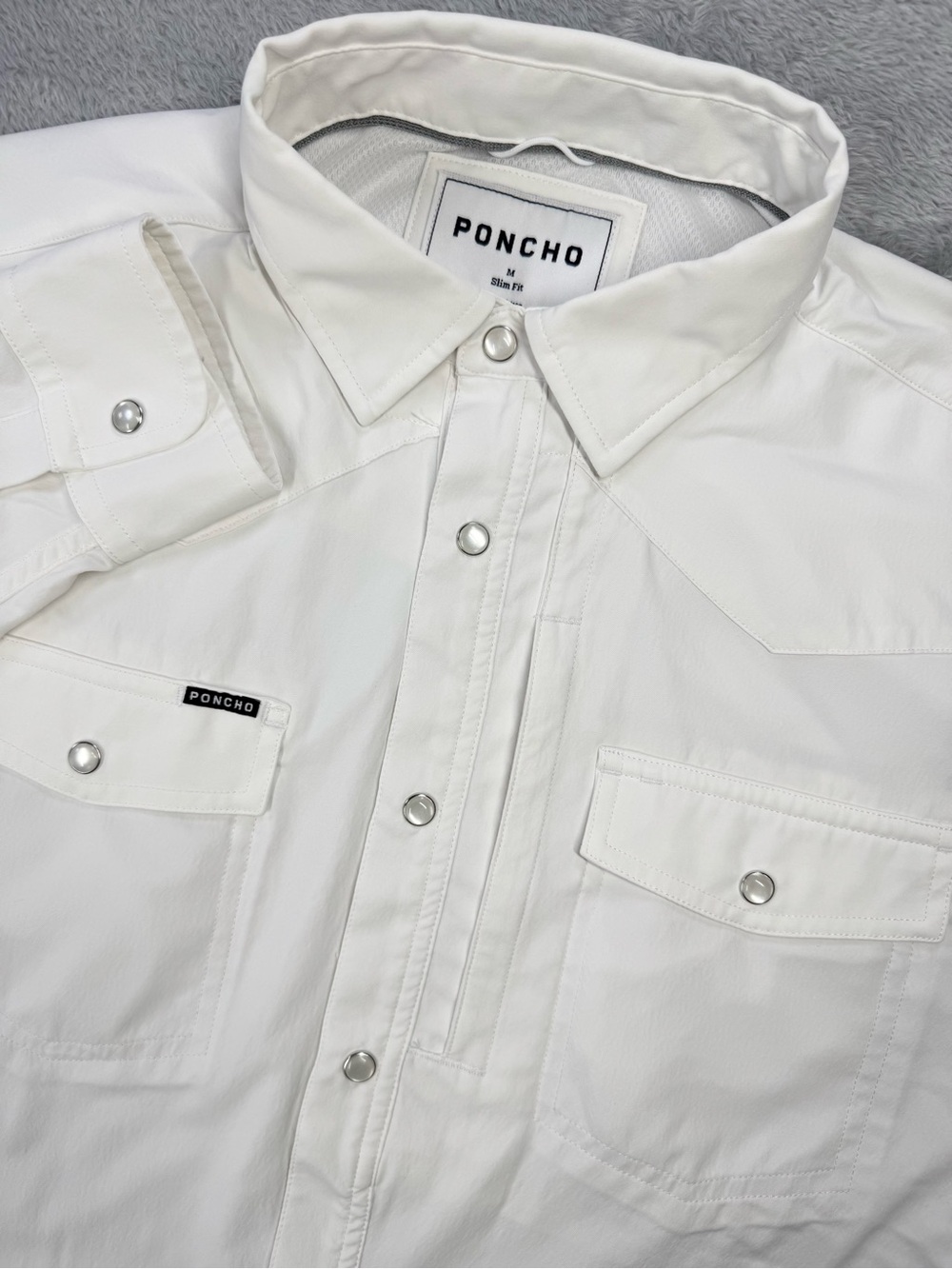 Poncho The Odessa Men’s M Slim Fit White Western Pearl Snap Performance Shirt